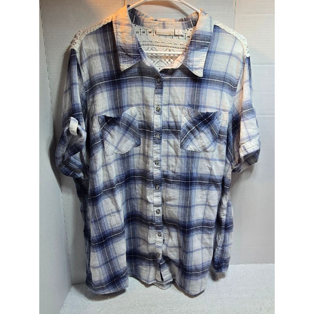 Women's WESTPORT 1962 Blue White Plaid Button Down Shirt 3X